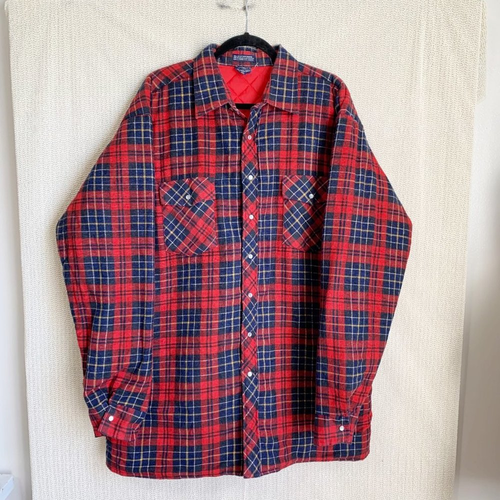 Boulevard by Block Sportswear Flannel Jacket XLT Red Blue Snap Peal Buttons